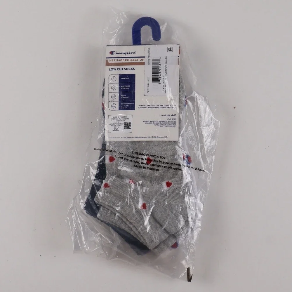 Champion Socks Heritage Collection 3 Pack White Assorted Logo Print 9-11 NWT
